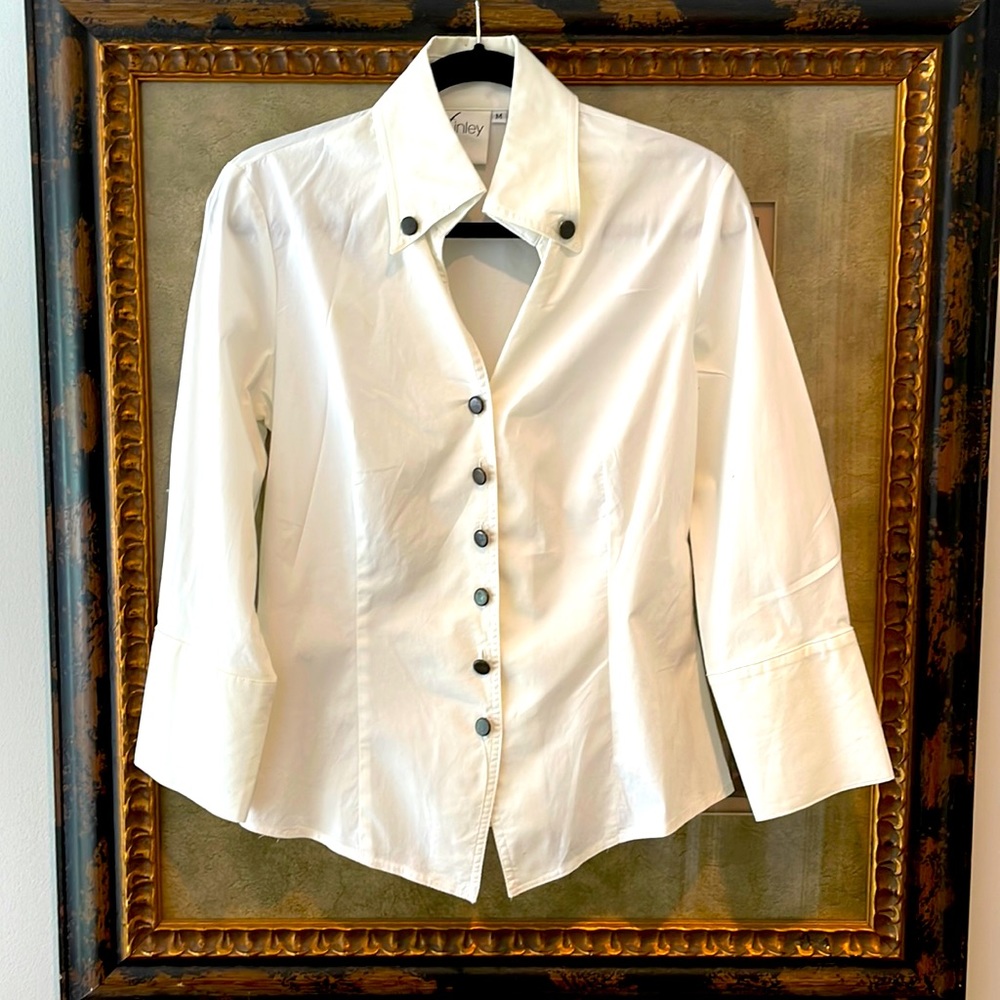 Finley White Button-Down Shirt with Dark Buttons